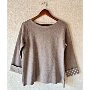 Cynthia Rowley Medium Boat Neck Beige Polka Dot Cuffs 3/4 Sleeve Knit Top